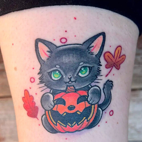 Halloween Kitty Tattoo by Korynn West